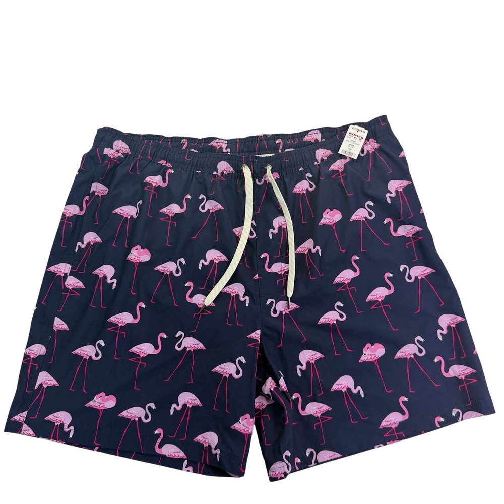 Sonoma Mens‎ XXL Flamingo Print Swim Trunks Navy Blue 7" Inseam NWT